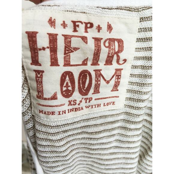 Free People Desert Rider FP Heirloom Striped Henley Top Brown Linen Blend LS XS - Picture 6 of 7